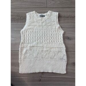 Cream Knit Sweater Vest Cotton Sleeveless Cottagecore Top M